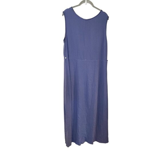 Cut Loose Blue Crinkle Teacher Dress L Lagenlook Sleeveless Rayon Midi Button - Picture 2 of 6